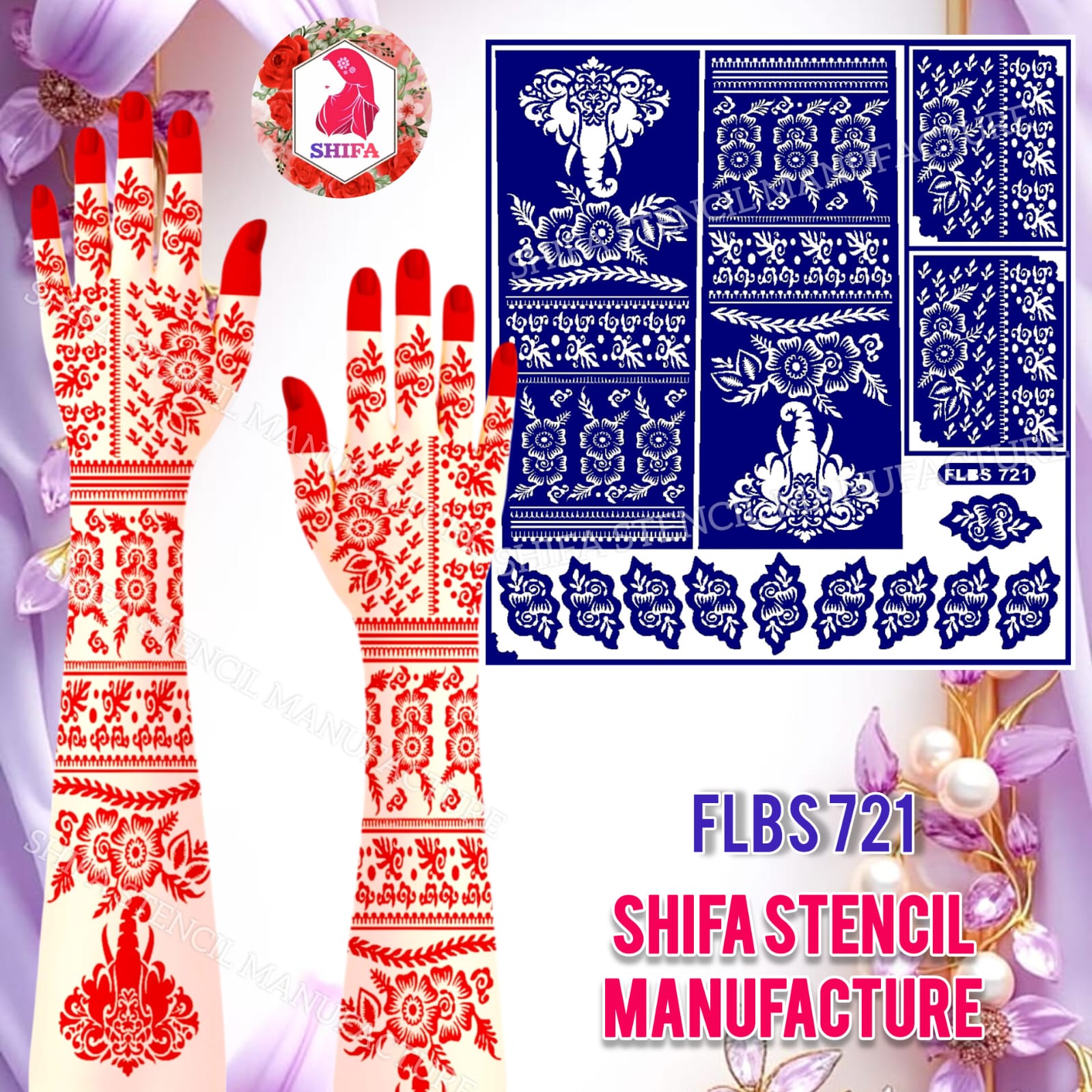 FLBS 721 Graceful Elephant Hand Design Sticker overview Henna Stencil - Shifa Stencil